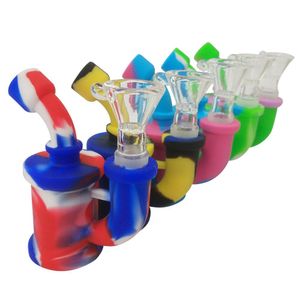 3,7 inch mini draagbare siliconen waterreizen Bong met glazen kom onbreekbare DAB Wax droge kruiden tabak rokende waterleidingen