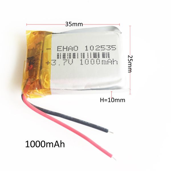 3.7V 1000MAH 102535 Polymer Litio Lipo Batería recargable para MP3 GPS DVD DVD Bluetooth Recorder Cámara de libros electrónicos