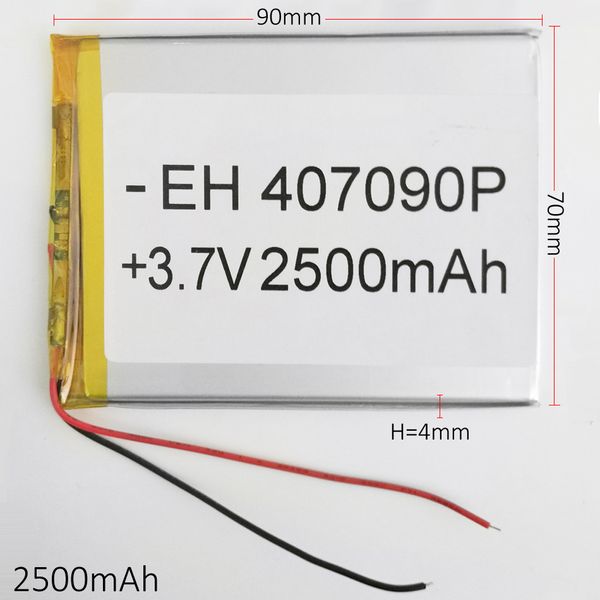 3,7 V 2500 mAh Li polímero batería recargable de litio lipo células de alta capacidad para DVD PAD GPS banco de energía cámara libros electrónicos teléfono móvil 407090