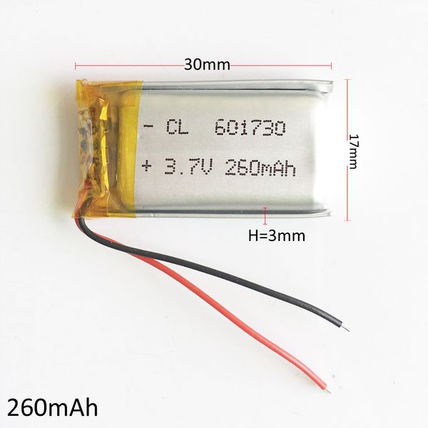 Batería LiPo recargable de polímero de litio de 3,7 V 260 mAh 601730 con potencia de borad PCM para mini altavoz Mp3 bluetooth GPS grabadora de DVD auriculares