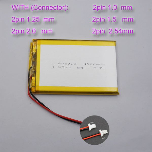 3,7 V 4000 mAh Polymer rechargeable Li Lipo Batterie JST-XH 2PIN 1.0 / 1.25 / 1.5 / 2.54 Connecteur 606090 pour la tablette de banque d'alimentation GPS PC