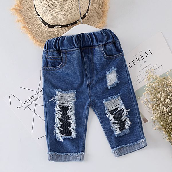 3-7Y Jeans déchirés pour enfants Printemps Vêtements Garçons Filles Casual Rrousers Toddler Kids Pantalon 210515