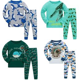 3-8 jaar kinderen pamas sets haaien babyjongens slaapkleding nachtdress blauwe jongen pijama loungewear t-shirt broek pjs cotton l2405