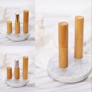 Tubo de lápiz labial de madera de bambú vacío, herramienta de belleza para labios DIY, contenedor de crema de labios Natural de 3,8g, color plateado y dorado, 12,1mm
