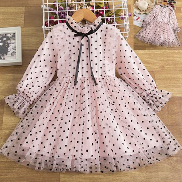 3-8y Summer Girl Vêtements 2021 Filles Robe Petites Filles Costume Points Blancs Fleur Robes Rouges Vêtements Pour Enfants Robe De Fête De Noël Q0716