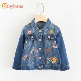 3-8Y Veste de Denim de Licorne pour filles Broderie Sun Vêtements Arc-en-ciel Enfants Autun Coelle Jean Vestes pour enfants Vêtements d'extérieur pour enfants Bébé Filles LJ201126