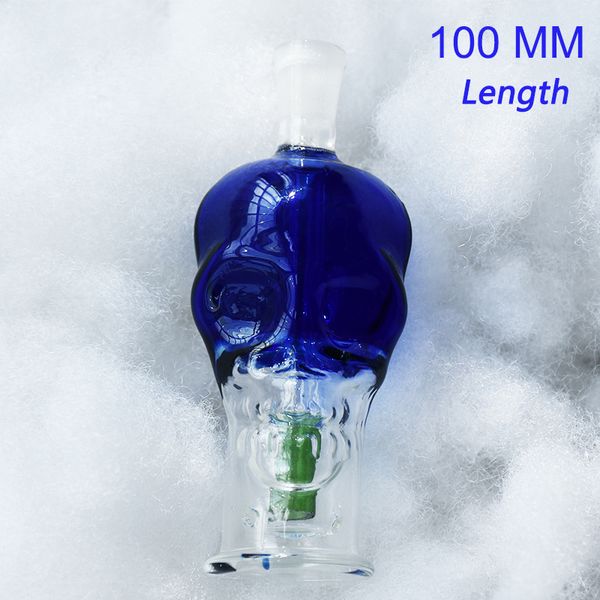 3.9 pulgadas Mini Small Skull Blue Hookah Shisha Pipa para fumar Percolador Bongs Tubos de burbujeo de agua de vidrio con recipiente de vidrio transparente de 10 mm y pajita de silicona de color aleatorio