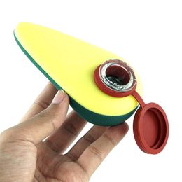 3,9 "Avocado-vorm siliconen tabakshandpijpen met glazen kom FDA lepel waskolf groene kleur beschikbaar milieuvriendelijke waterpijp voor roken