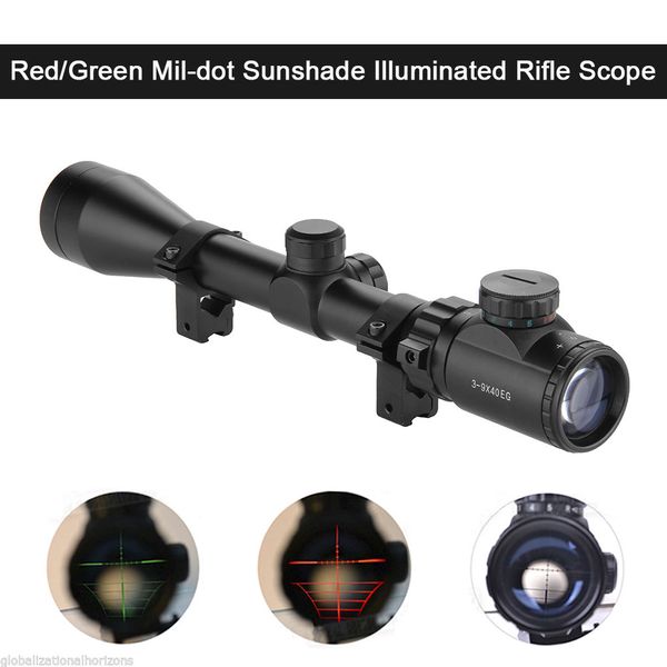 3-9x40 EG RedGreen Optique de carabine à air illuminée Sniper Scope Sight avec support de paire