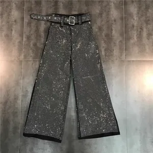 3-automne nouveau S-P corps complet diamant chaud brillant industrie lourde ceinture conception pantalon à jambes larges pantalons de mode tendance des femmes