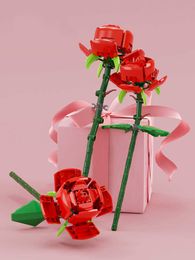 3 Bouquet Roses Modèle De Fleur Créative Bloc De Construction Fleur Jouets Saint Valentin / Fête Des Enseignants Cadeau Jouets Cadeau D'anniversaire De Noël Q0823