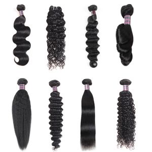 3 Bundles 8-38 pouces Deep Loose Bundles de cheveux humains brésiliens Yaki Straight Deep Curly Body Water Wave Straight Color Extensions de cheveux vierges