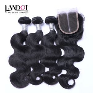 Top Lace Closures avec 3 faisceaux brésiliens vierges cheveux tisse malaisien indien péruvien cambodgien brésilien vague de corps Remy trames de cheveux humains