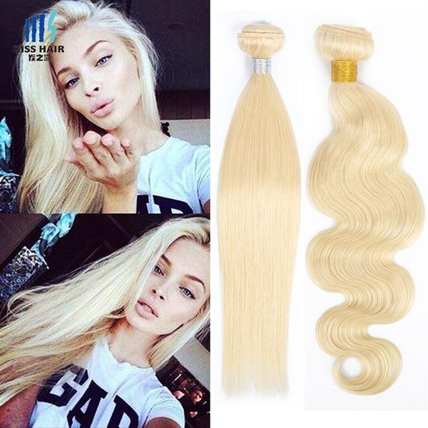 3 Bundles Color 613 Lightest Bleach Blonde Remy Extensiones de cabello Seda Straight Body Wave Quality Brazilian Human Hair Weaving232y