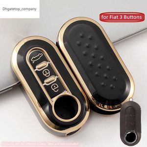 3 Buttons TPU Gold Edge Car Flip Folding Key Case Cover For Fiat 500 Remote Key Shell Holder Protecor Keychain Accessories