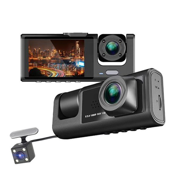 Caméra de tableau de bord HD 1080P, 3 objectifs de caméra DVR pour voiture, 3 canaux, enregistreur vidéo Dashcam à double objectif, boîte noire, surveillance du stationnement 24H S1