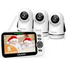 Monitor de bebés de Video de 3 cámara con pantalla de 5 ", batería de 30 h, rango de 1000 pies, sartén remota/inclinación/zoom, charla de 2 vías y canciones de cuna - Monitor de bebé para la tranquilidad