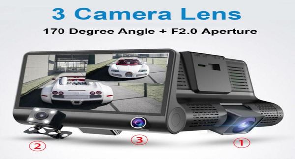 3 caméras voiture DVR conduite automatique dashcam véhicule enregistreur vidéo 4quot affichage FHD 1080P avant 170 ° arrière 140 ° intérieur 120 ° nuit v6303308