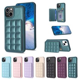 3 kaarten Pocket Pack portemonnee PU lederen hoesjes voor iPhone 15 14 Plus Pro Max 13 12 11 X XR XS 8 7 vierkant geruit contant geld zak opslag TPU houder mobiele telefoon achterkant