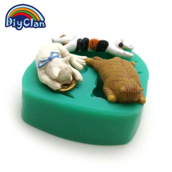 3 chats Style Moule de silicone pour décoration de gâteau Animal Fondant Cupcake Moule de chocolat Polymer Moule d'argile Moule résine F0681XM