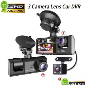 3 canales coche Dvr Hd 1080P 3 lentes dentro del vehículo Dash Camcámara de tres vías grabadora Dvrs Video registrador Dashcam videocámara Drop Del