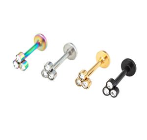 3 heldere edelstenen Lip Stud Labret Ring Oor Stud TRAGUS TOP OOR HELIX RIM LABRET OORBEL BARbODY PIERCING SIERADEN Interne schroefdraad3392585