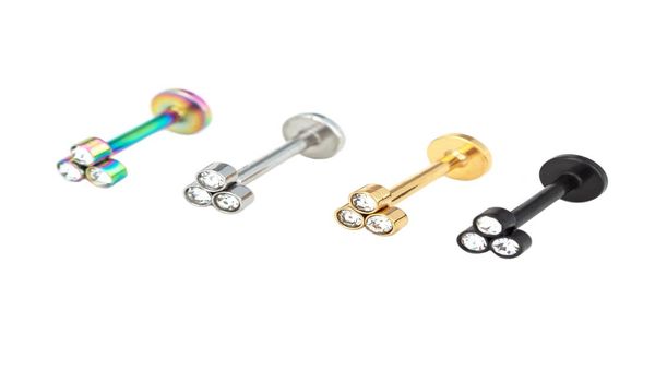 3 pierres précieuses claires lèvre Stud Labret anneau oreille Stud TRAGUS TOP oreille HELIX RIM LABRET boucle d'oreille BARbODY PIERCING bijoux à filetage interne 8829905