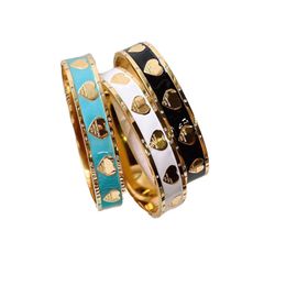 3 kleur armbanden armbanden email Love wide heart vrouwen mannen bangle luxe designer sieraden zwart vergulde roestvrijstalen geliefden geschenk armbanden heren armband