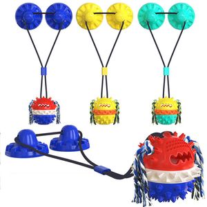 3 Kleurenhond Speelgoed Agressieve Chewers Dubbele Zuigbeker Honden Toug Speelgoed Puzzel Chew Interactive Huisdieren Plaything Squeaky Molaire Bite Ball voor Tanden Schoonmaken H04