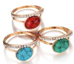 3 couleurs Bijoux Vintage Rétro Cristal Autrichien Agate Jade Grands Anneaux Pour Femmes Bague pierre turquoise 17 18 19 20 quatre tailles Bague Solitaire