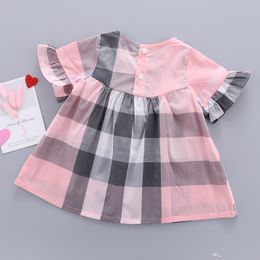 3 Kleur Kids Designer Kleding Meisjes Beige Plaid Prinses Jurk 100% Katoenen Jurk 2021 Kinderkleding Baby Meisje kleding B202