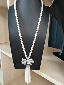 3 kleur ketting 8-9mm wit roze paars zoetwater gekweekte parel micro inlay zirkoon vlinder accessoires kwastje lang 71 + 15cm