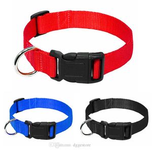 3 Kleur Nylon Dog Collars Quick Release Gesp Sterke Hardware Handgemaakte Klassieke Effen Kleuren Zachte Verstelbare Designer Pet Collar voor grote honden Black B09