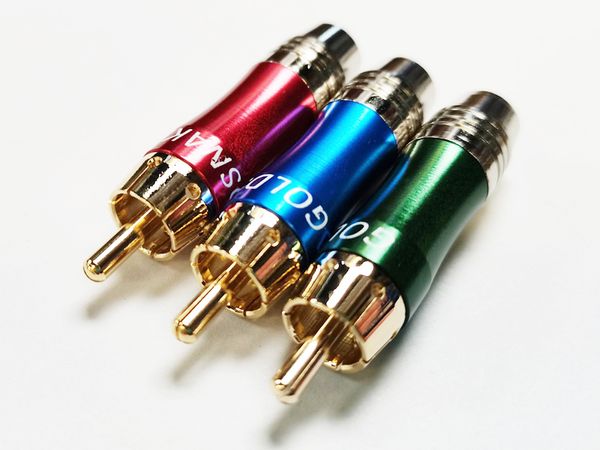 Connecteur audio plaqué or, prise RCA 3 couleurs boîtier en aluminium mâle cuivre rouge vert bleu/5 ensembles (15 pièces)