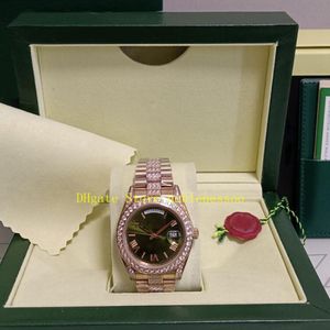 3 kleur echte foto roségouden horloges met doos mannen 40 mm groene zwarte wijzerplaat diamant armband Asia 2813 Movement heren automatisch mechan 312c