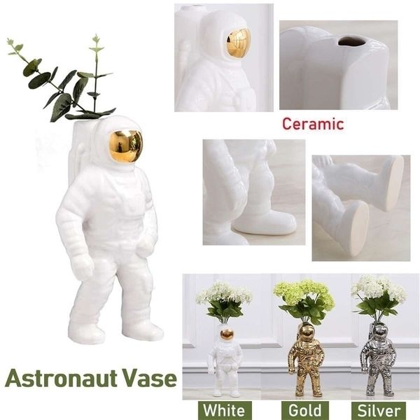 3 couleurs Space Man Sculpture Astronaute Mode Vase Céramique Fleur Planteur Cosmonaute Home Office Décor Y200106
