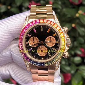 Montre à cadran arc-en-ciel noir pour hommes, 3 couleurs, chronographe à quartz 116598 Rbow Rose 116595, montres-bracelets en or, montres de sport pour hommes 323V