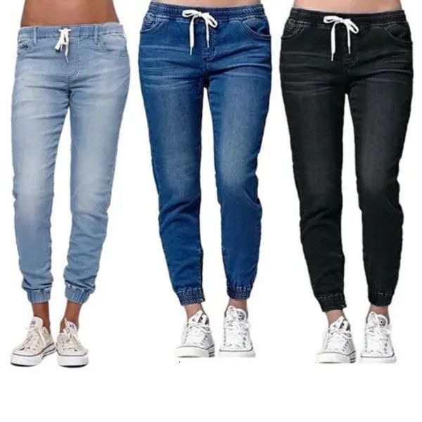 3 Color Femmes Mid-Rise Skinny Lantern Lanterne Petit pieds Jeans DrawString Elastic Women Femaux Casual Plus Taille Jeans 240320