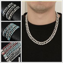 3 Farben 13mm Hiphop Herren voller roter Diamant kubanische Gliederkette Halskette Armband Jungs Bling Curb Choker Ketten Miami Rapper Schmuck f193D
