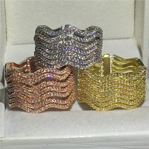 3 colores 7-en-1 anillo Pave ajuste Diamond Gold Filled Party anillos de boda para mujeres Hombres Joyería al por mayor