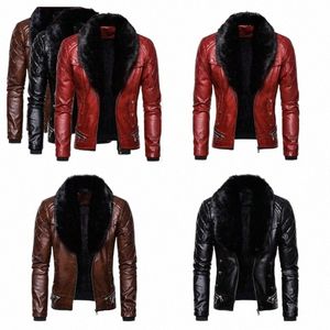 3 couleurs !Automne / Hiver Nouveau col de fourrure amovible style punk épaissi veste de moto manteau z2vm #