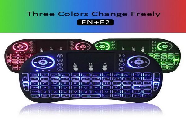 3 couleurs rétro-éclairé i8 Mini clavier sans fil 24 GHz anglais russe 3 couleurs Air Mouse avec pavé tactile télécommande Android TV Box8766152
