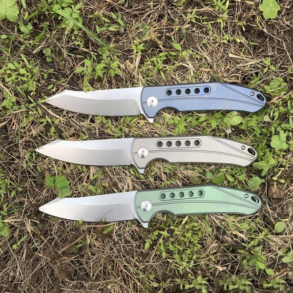 Cambio de bolas de 3 colores Cuchillo plegable D2 Hoja de lavado de piedra TC4 Mango de aleación de titanio EDC Pocket Knives