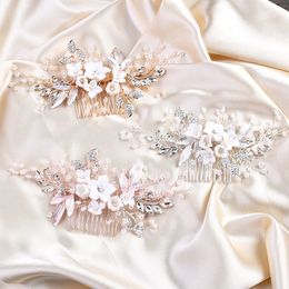 3 kleuren keramische bloemen vrouwen haarkammen bruiloft haar accessoires hoofd decoratie bruids blad haar sieraden ornament y200409