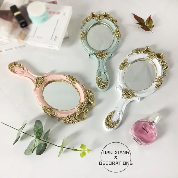 3 colores lindos espejos de mano vintage creativos espejo de tocador de maquillaje espejo cosmético portátil con mango para regalos