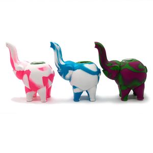 3 couleurs éléphant silicone tuyau fumer tuyaux à main avec bol en verre épais tuyau de tabac narguilé eau Bong