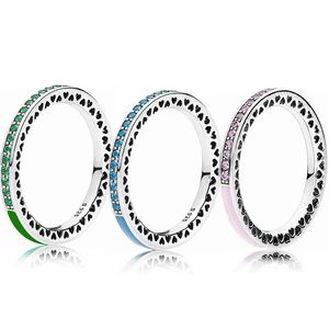 3 kleuren emaille hartparen ringen voor Pandora 925 sterling zilveren vrouwen meisjes sieraden met originele doos RING sets
