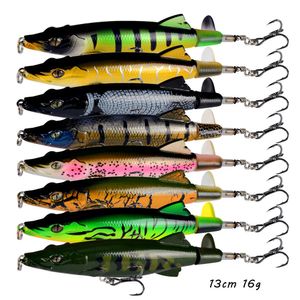 13cm 16g Popper Hook Hard Baits & Lures 6# Blood Slot Hooks 8 Colors Mixed Propeller Plastic Fishing Gear 8 Pieces / lot BL-18
