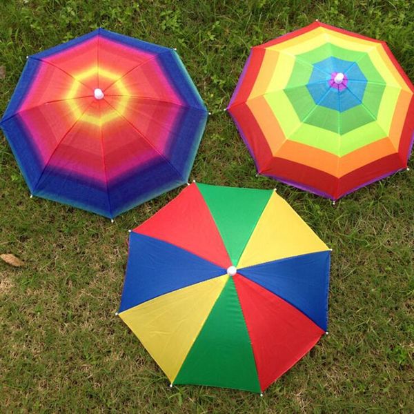 3 couleurs pliable soleil arc-en-ciel parapluie chapeau pour enfants adultes réglable bandeau chapeau parapluie randonnée pêche extérieur parasol