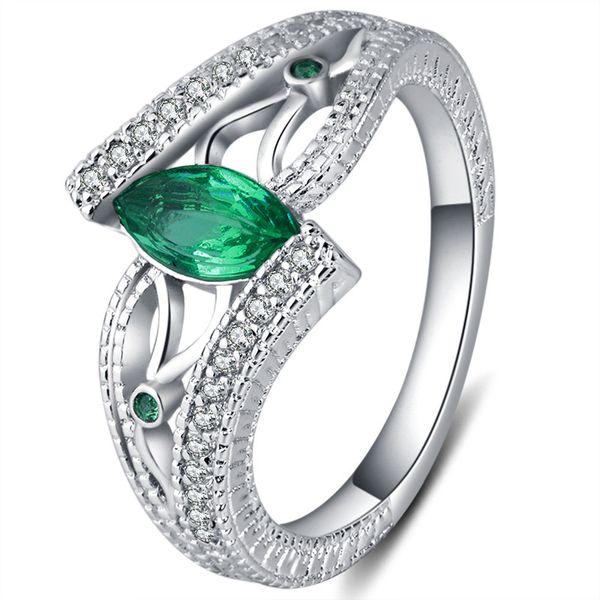 Bague de fiançailles en alliage pour femmes, 3 couleurs, couleur argent, pierre aigue-marine, bijoux en zircon bleu/rouge/vert